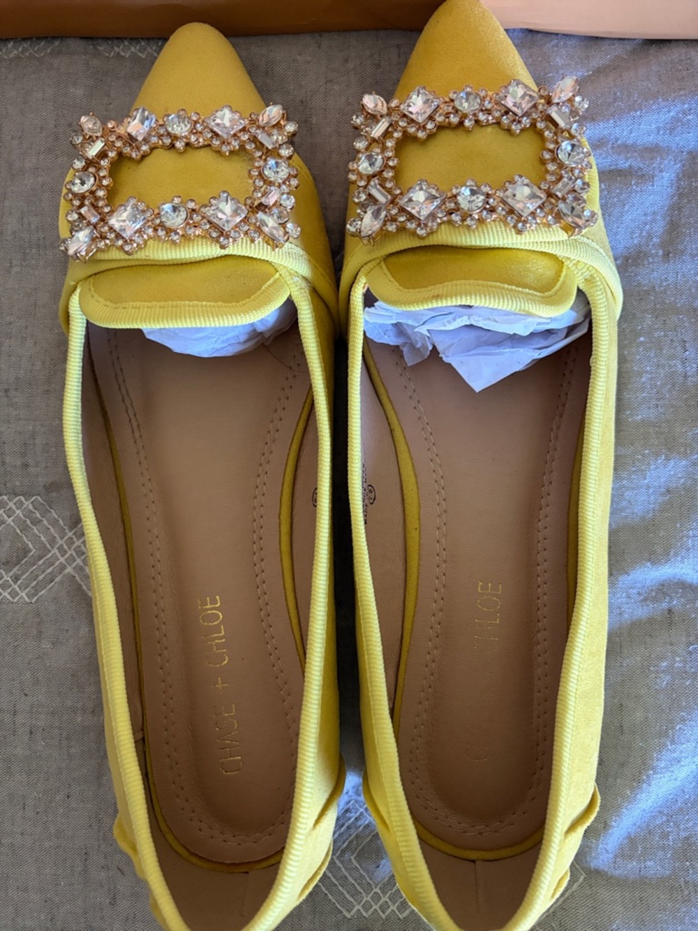 VICI Chase + Chloe Yellow Pointed Crystal Buckle Flats